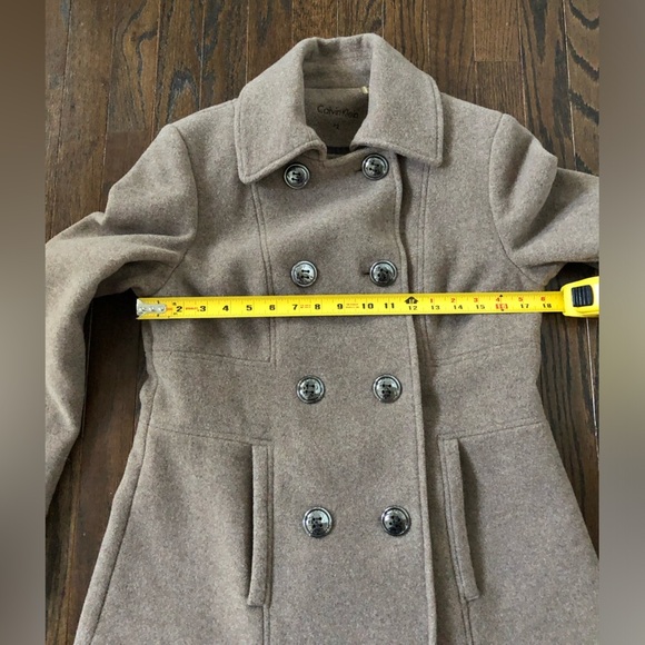 *NWOT* Calvin Klein Women’s 2 Petite Oat Wool Double-Breasted Peacoat - Picture 9 of 12